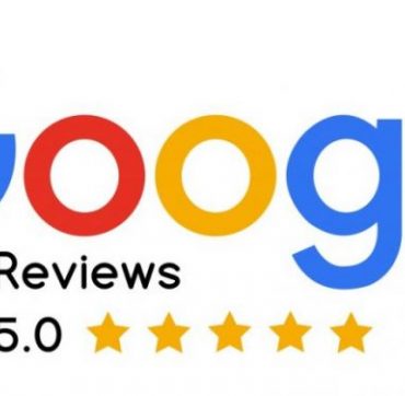 Google Reviews logo with five gold stars on a white background.