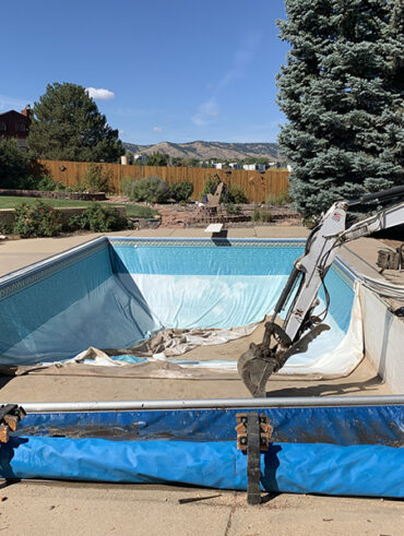 Vinyl liner pool removal in Golden, Colorado by Mack Land LLC, work in progress.